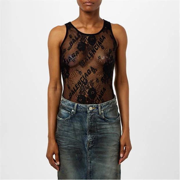 Balenciaga o1g2r1mq0924 Lace Tank Top in Black Size M / US 6-8 / IT 42-44 - 1 Thumbnail