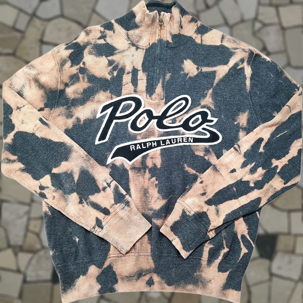 Polo Ralph Lauren Sweater Shirt? 1/4 Zip Tie Dye Acid Wash Gray Mens M Tight-Knit Mock Neck Pullover 1 Of 1