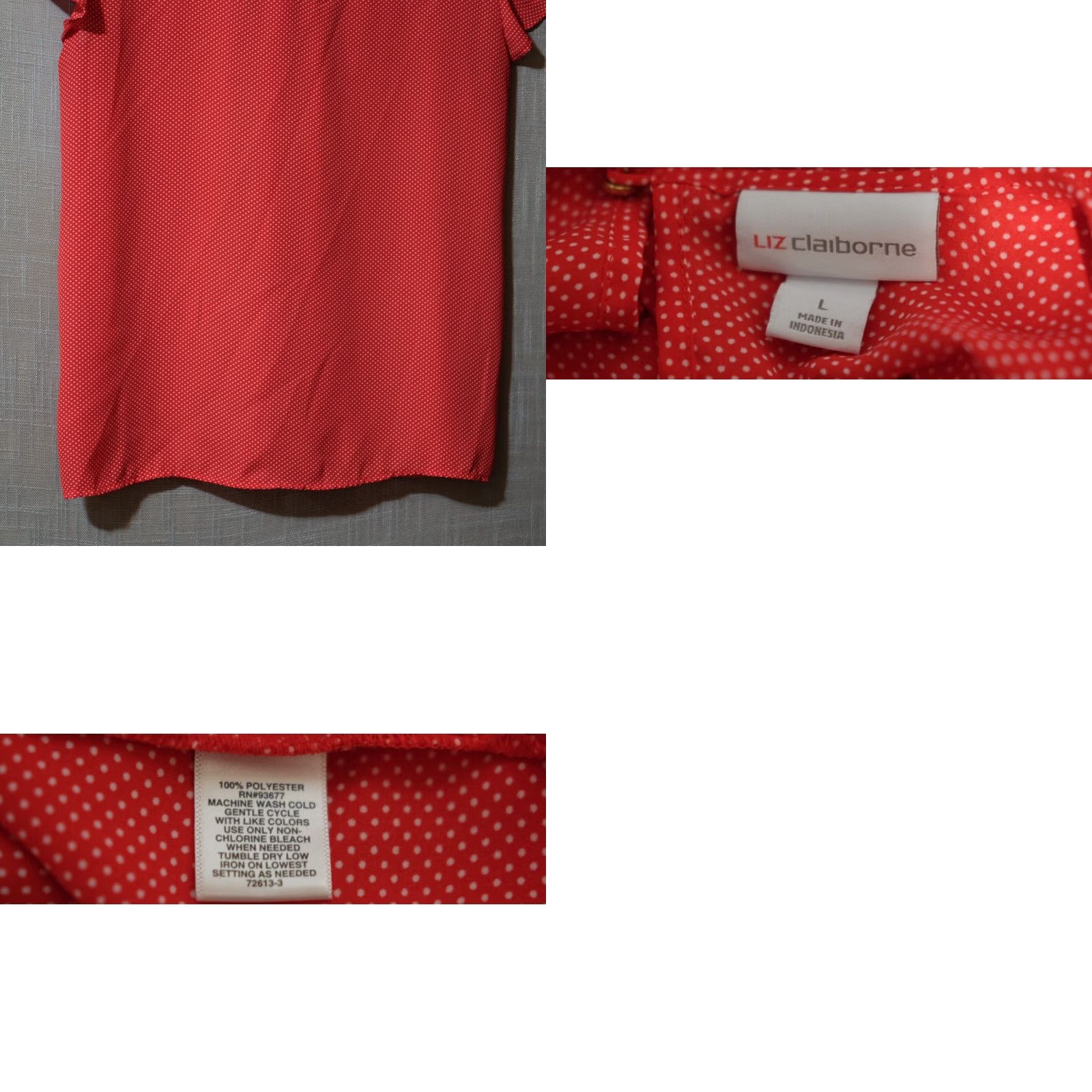 Liz Claiborne Liz Claiborne Blouse Short Sleeve Women's L Red/White Polka Dots Shirt Size L / US 10 / IT 46 - 8 Thumbnail