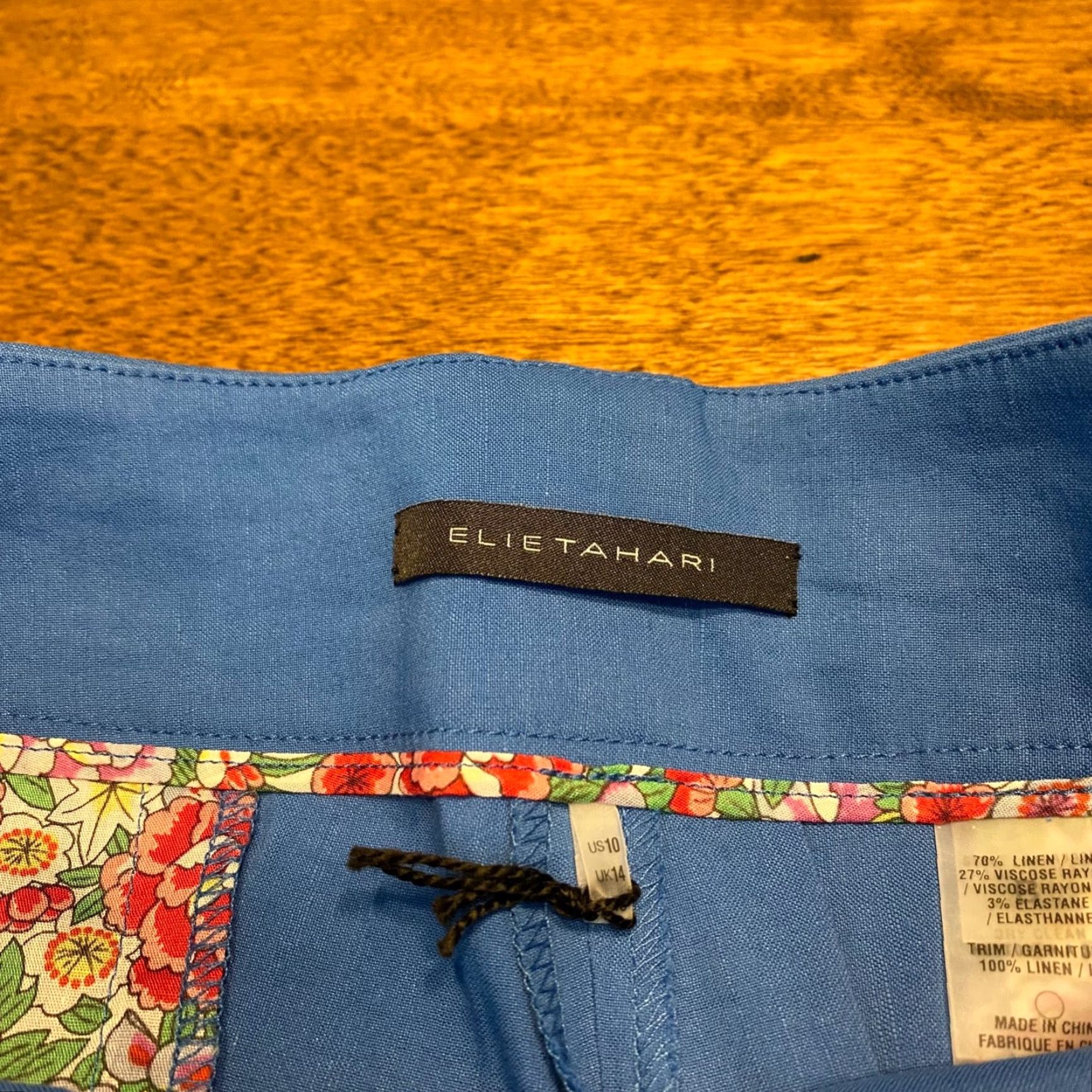 Elie Tahari Elie Tahari Shorts Women US 10 Blue Belted Laced 5" Pockets Designer Linen Blend Size 32" / US 10 / IT 46 - 2 Thumbnail