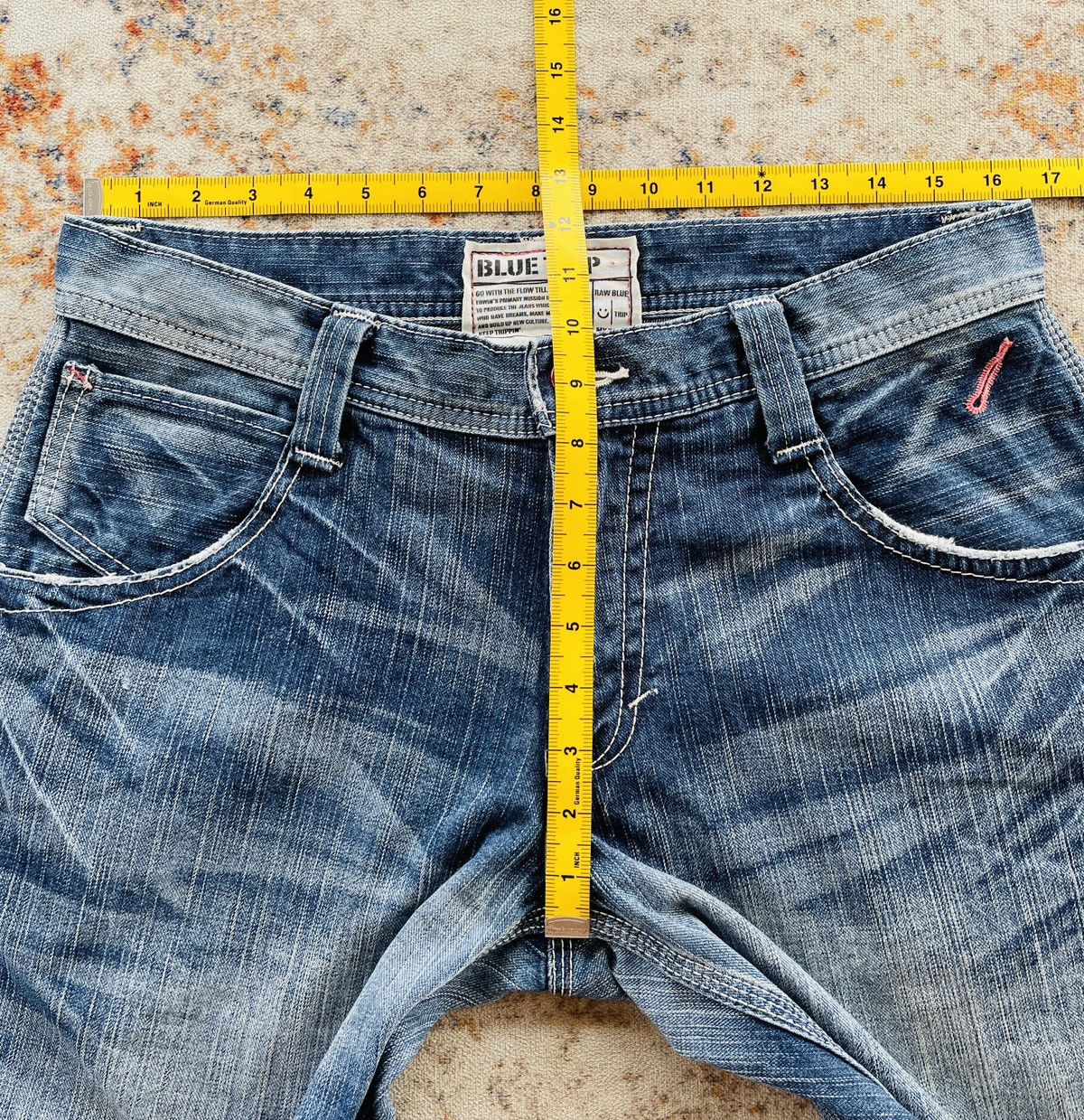Edwin Edwin 503 Blue Trip Buckle Back Short Jeans Size US 33 - 10 Thumbnail