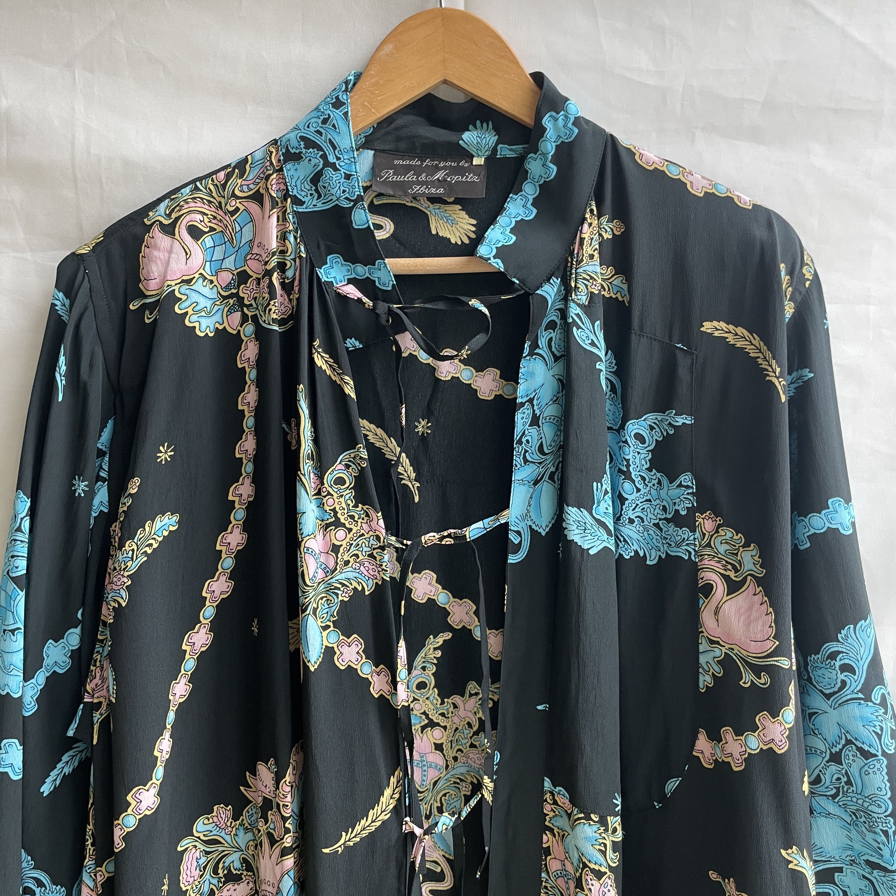 Vintage Paula & Mopitz Ibiza Loewe VTG 70s Silk Printed Tunic Dress Size L / US 10 / IT 46 - 4 Thumbnail