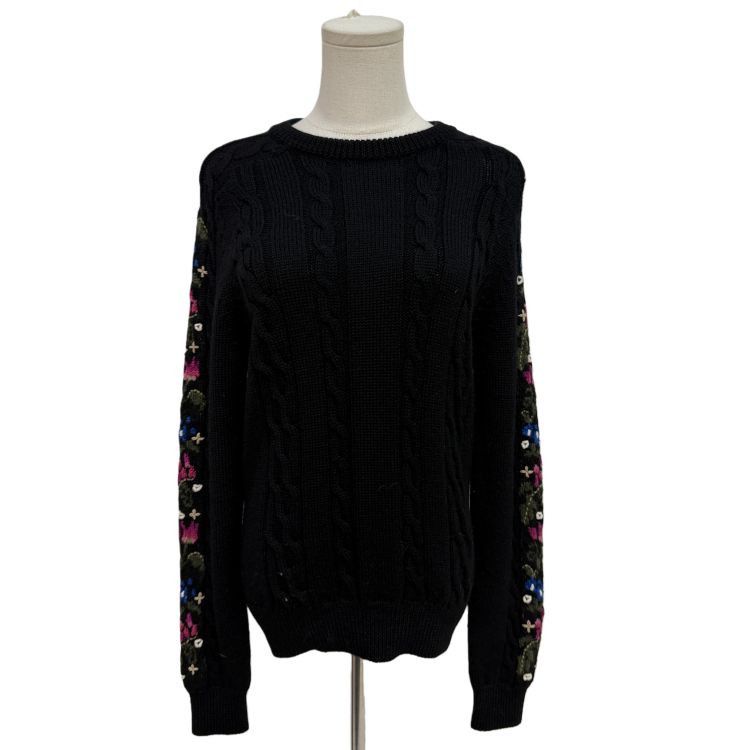 Saint Laurent Paris Saint Laurent Floral Embroidered Cable Knit Sweater Size S Size US S / EU 44-46 / 1 - 1 Thumbnail