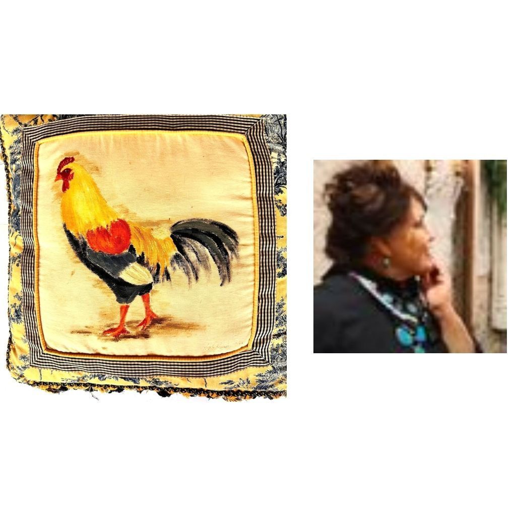 Handmade × Vintage Angela Resendiz Rooster Throw Pillow Hand Painted Vintage Fa Size ONE SIZE - 4 Thumbnail