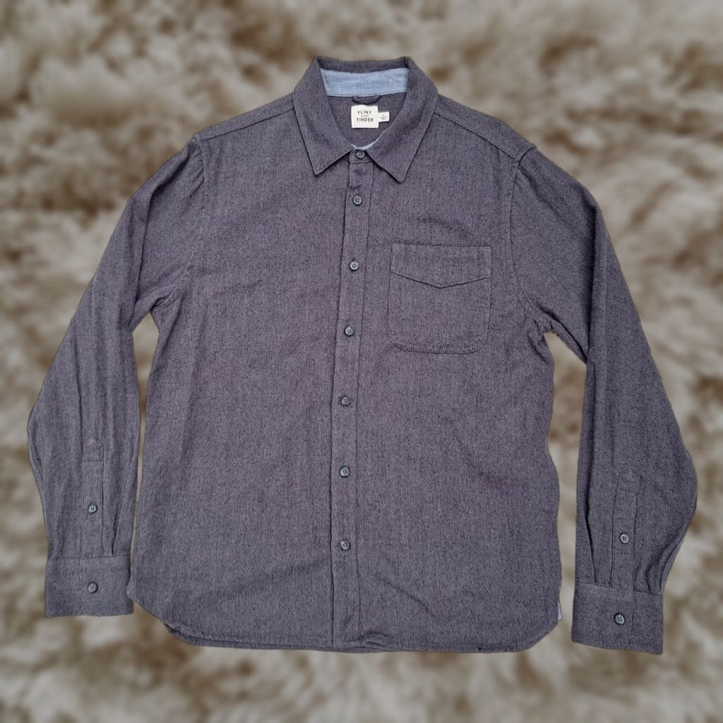 Flint and Tinder Mens Button-Up Heavy Flannel Work Shirt Huckberry L Gray Cotton Blend Long Sleeve Collared Pocket