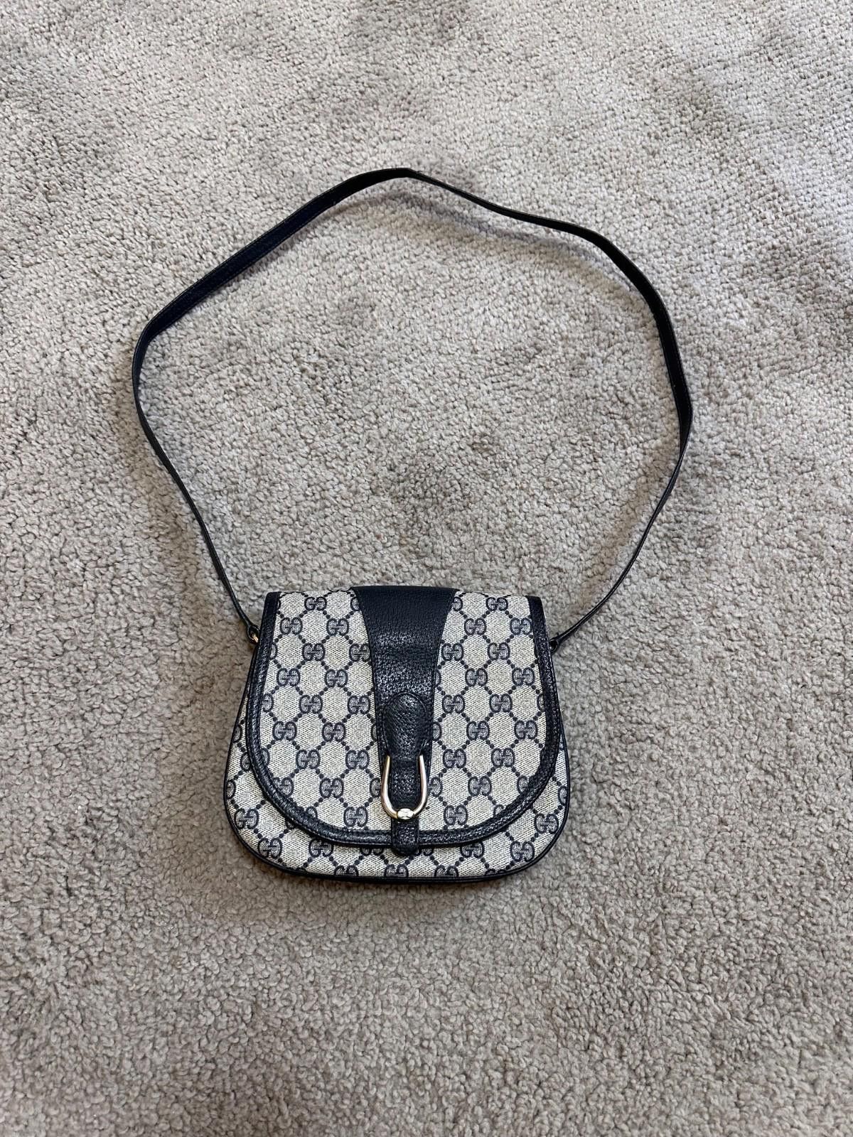Gucci GUCCI GG Canvas Shoulder Bag PVC Leather Gray Navy Size ONE SIZE - 1 Thumbnail