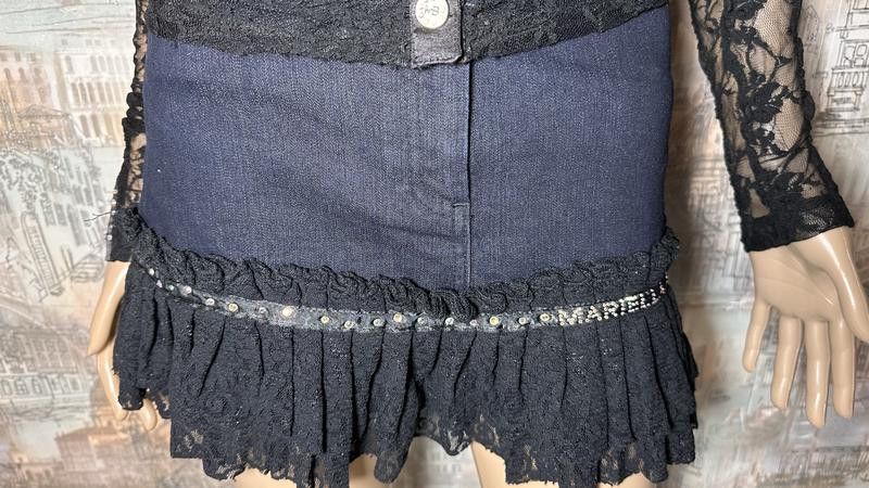 Designer Matching suit 2 pieces set sheer blouse & mini denim skirt Size S / US 4 / IT 40 - 5 Thumbnail