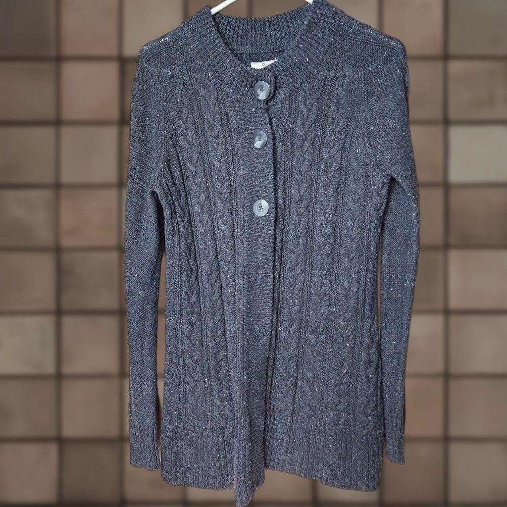 Vintage VINTAGE Bass Cardigan |M| Navy Flecked Cable Knit Buttonfront Raglan Sleeve Women's Sweater Size M / US 6-8 / IT 42-44 - 1 Thumbnail