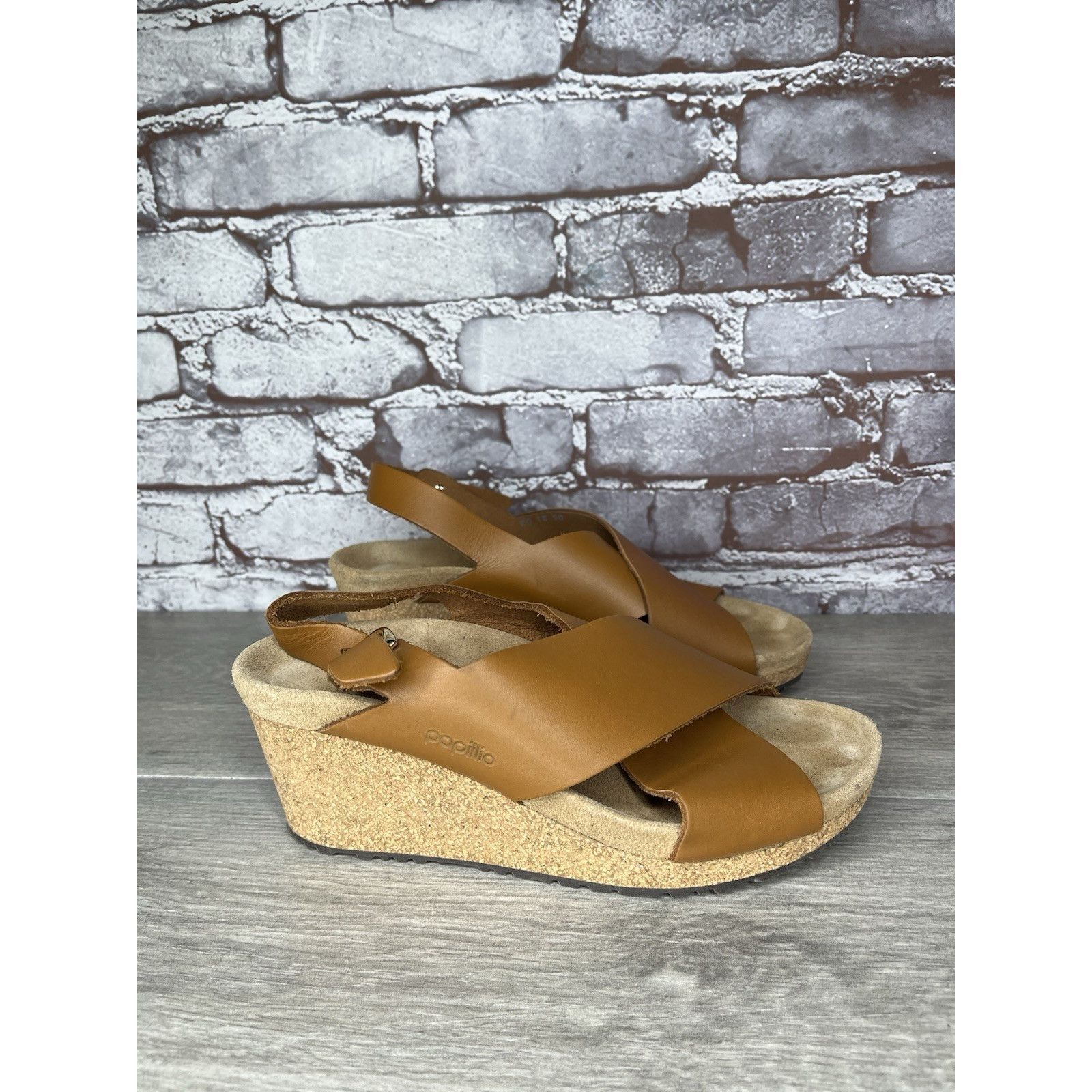 Birkenstock Birkenstock Papillio Samira Ginger Brown Leather Cork Wedges Size US 6.5 / IT 36.5 - 3 Thumbnail