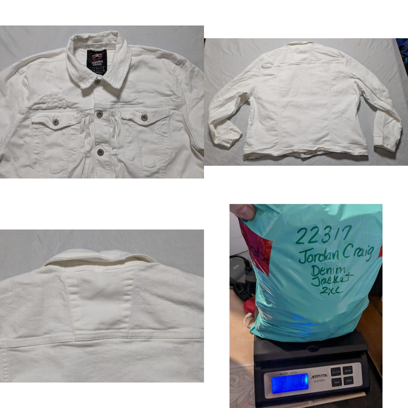 Jordan Craig JORDAN CRAIG LEGACY EDITION Men 2XL White Distress Stretch Denim Trucker Jacket Size US XXL / EU 58 / 5 - 10 Thumbnail