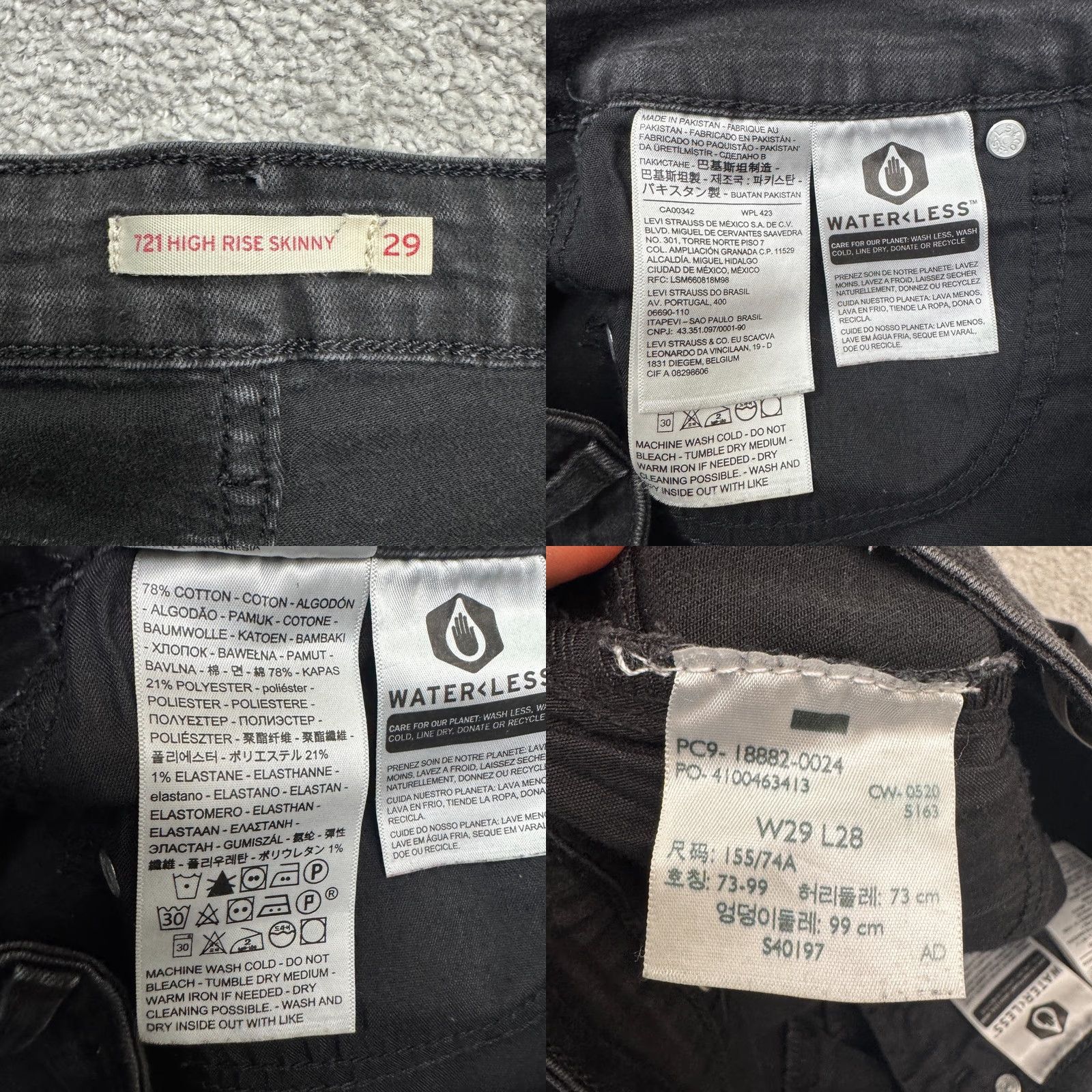 Levi's Levi's 721 High Rise Skinny Jeans Womens 29x28 Black Denim Stretch Comfort 5-Pocket Logo Jeans Size 29" - 8 Thumbnail