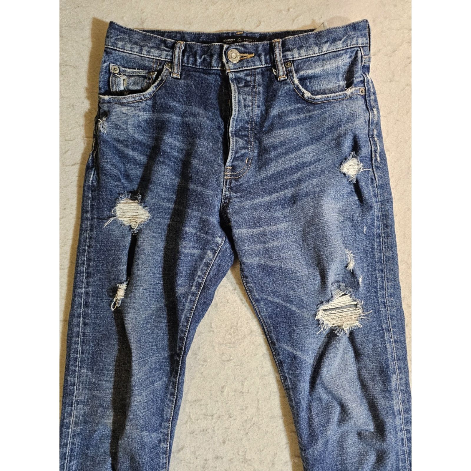 MOUSSY MOUSSY Jeans Distressed Straight Leg Button Fly Womens Sz 27 Japan Denim Blue 28 Inseam Regular Rise Low Vintage No Superman? Size 27" / US 4 / IT 40 - 2 Thumbnail