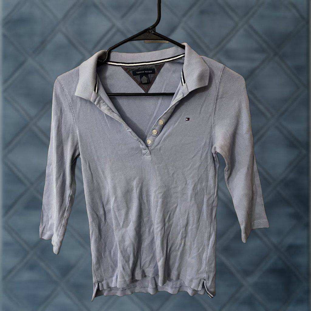 Tommy Hilfiger VINTAGE Tommy Hilfiger Women's Polo Shirt Cotton 3/4 Sleeve Blue Sz M Casual Business Size M / US 6-8 / IT 42-44 - 1 Thumbnail