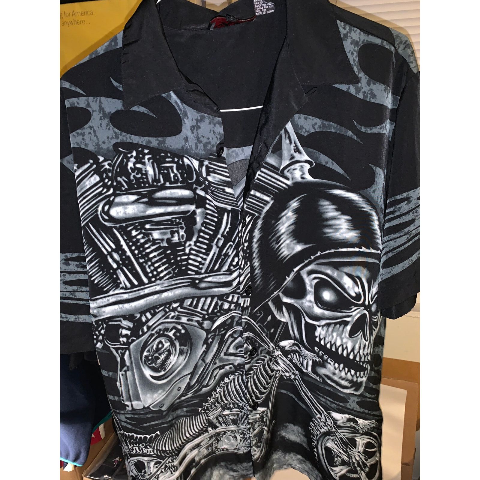 Other × Vintage Vintage Y2K D Clothing Skeleton Chopper Shirt XL Black AOP Size US L / EU 52-54 / 3 - 7 Thumbnail