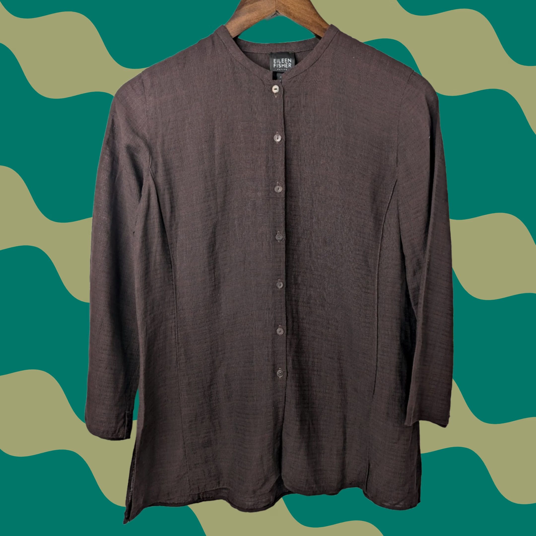 Eileen Fisher Eileen Fisher Brown Tunic Shirt PP 3/4 Sleeve Linen Blend Button Top Petite Size Women Size XXS / US 00 / IT 34 - 1 Thumbnail