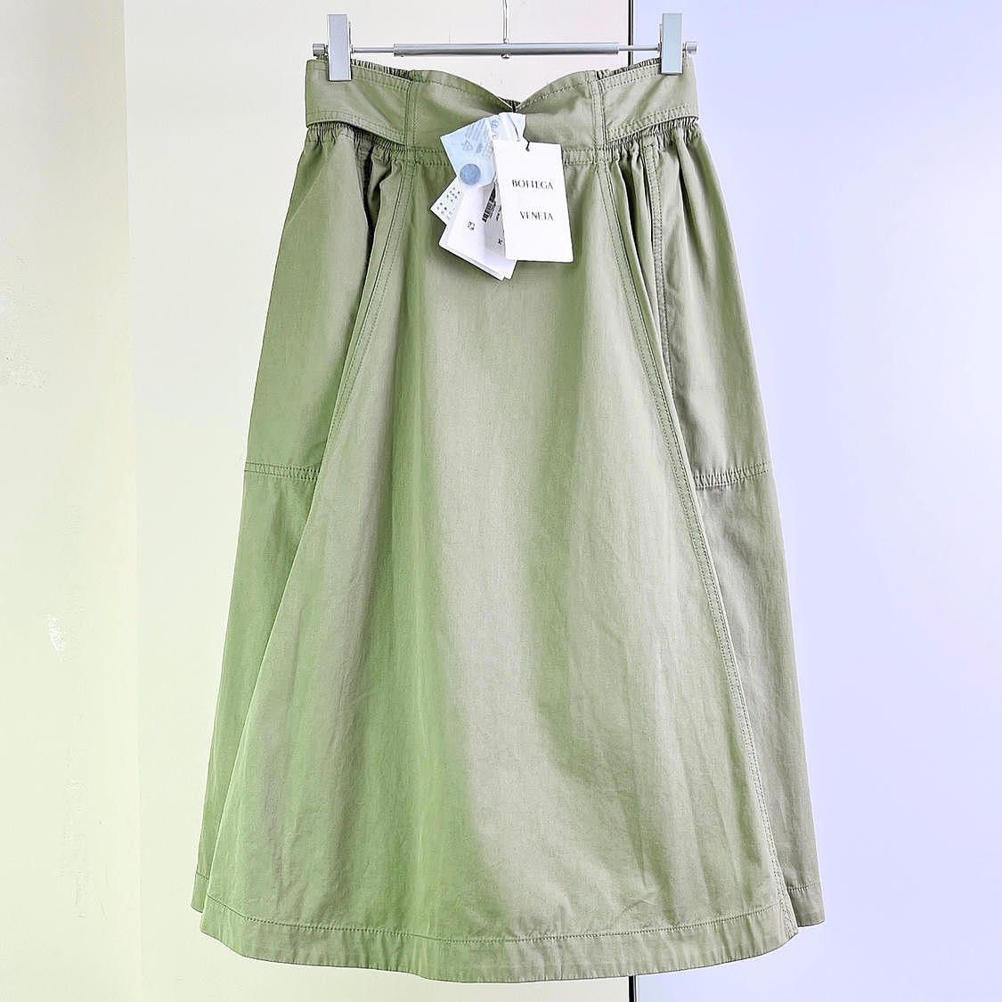 Bottega Veneta Bottega Veneta Green Cotton Midi Skirt Size 34 Size 24" / US 00 / IT 34 - 1 Thumbnail