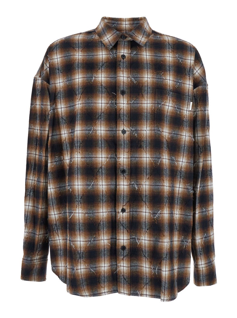 Multicolor Shirt with Classic Collar and All-Over Check Motif in Cotton Man