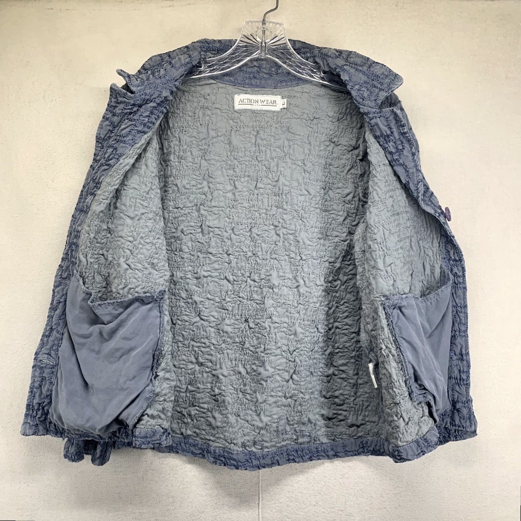 4SDESIGNS VINTAGE Action Wear Women's Jacket Size Large Blue Textured Embroidered Geometric 80s Casual Western Size L / US 10 / IT 46 - 2 Thumbnail
