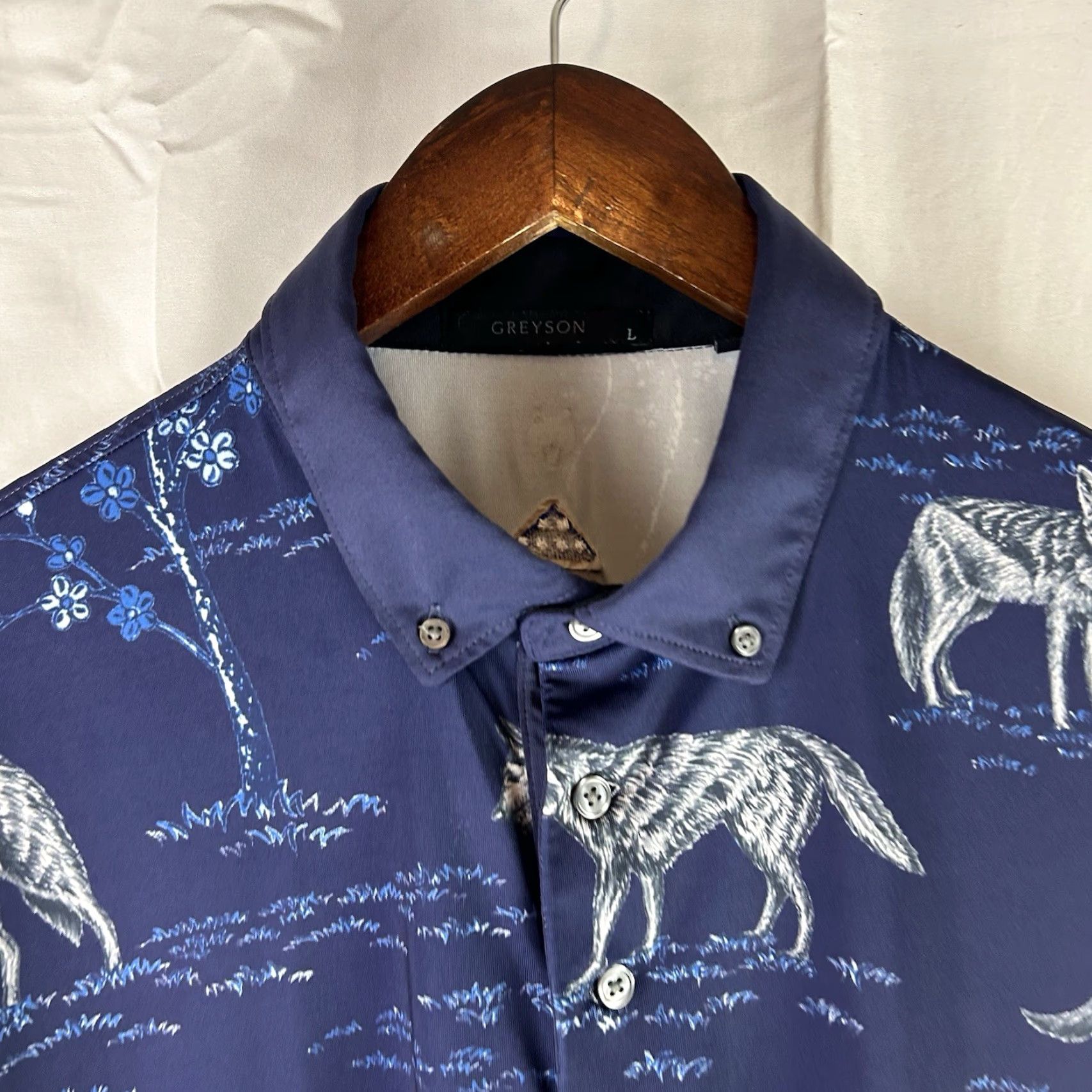 Vintage Greyson Polo Shirt Men's Large Blue Wolf Print Golf Patriot Patterned Polo's Size US L / EU 52-54 / 3 - 3 Thumbnail