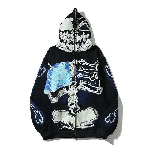 Japanese Brand Skeleton Print Zip Up Hoodie Punk Rock Y2k Size US L / EU 52-54 / 3 - 3 Thumbnail
