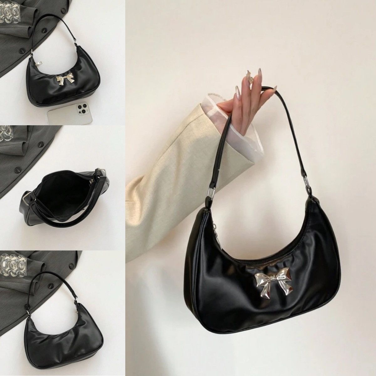 Vintage New Fashion Spring/Summer Metallic Bow Decoration Clutch Bag Size ONE SIZE - 2 Thumbnail