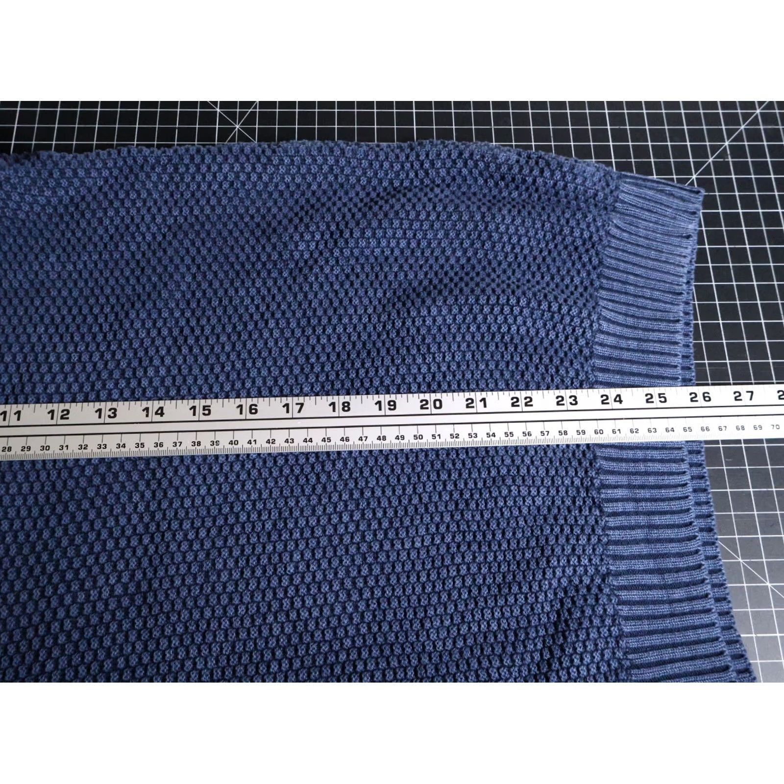Carbon2Cobalt Carbon 2 Cobalt Sweater Men's Large Blue Waffle Knit Cotton Raglan Sleeve Italy Size US L / EU 52-54 / 3 - 6 Thumbnail