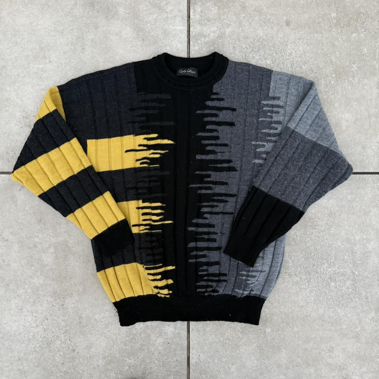 Carlo Colucci Carlo Colucci Grey and Yellow Wool Sweater Coogi Style Size US L / EU 52-54 / 3 - 1 Thumbnail