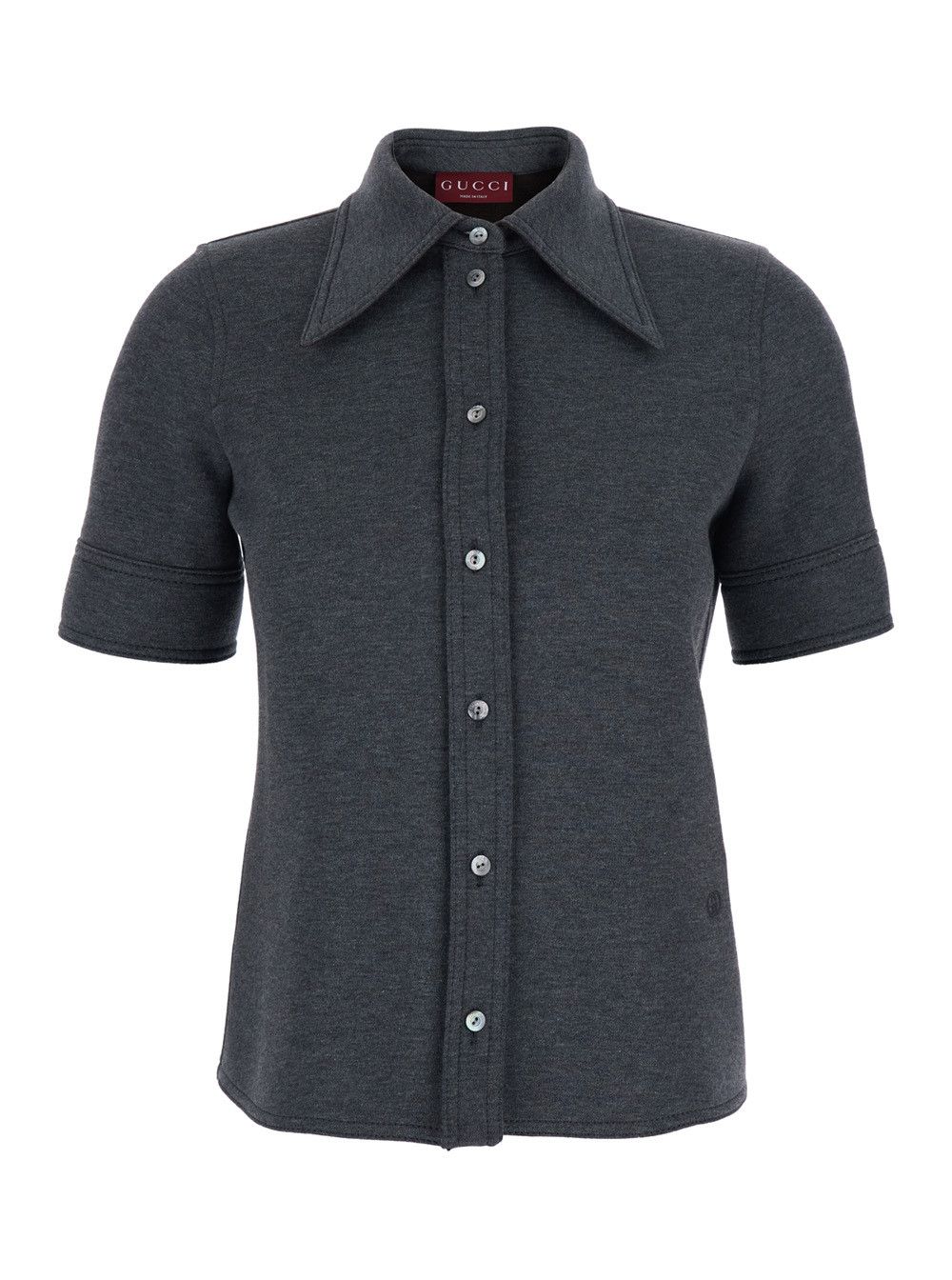 Gucci Grey Shirt with Polo Style Pointed Collar in Wool and Cotton Blend Woman Size M / US 6-8 / IT 42-44 - 1 Thumbnail