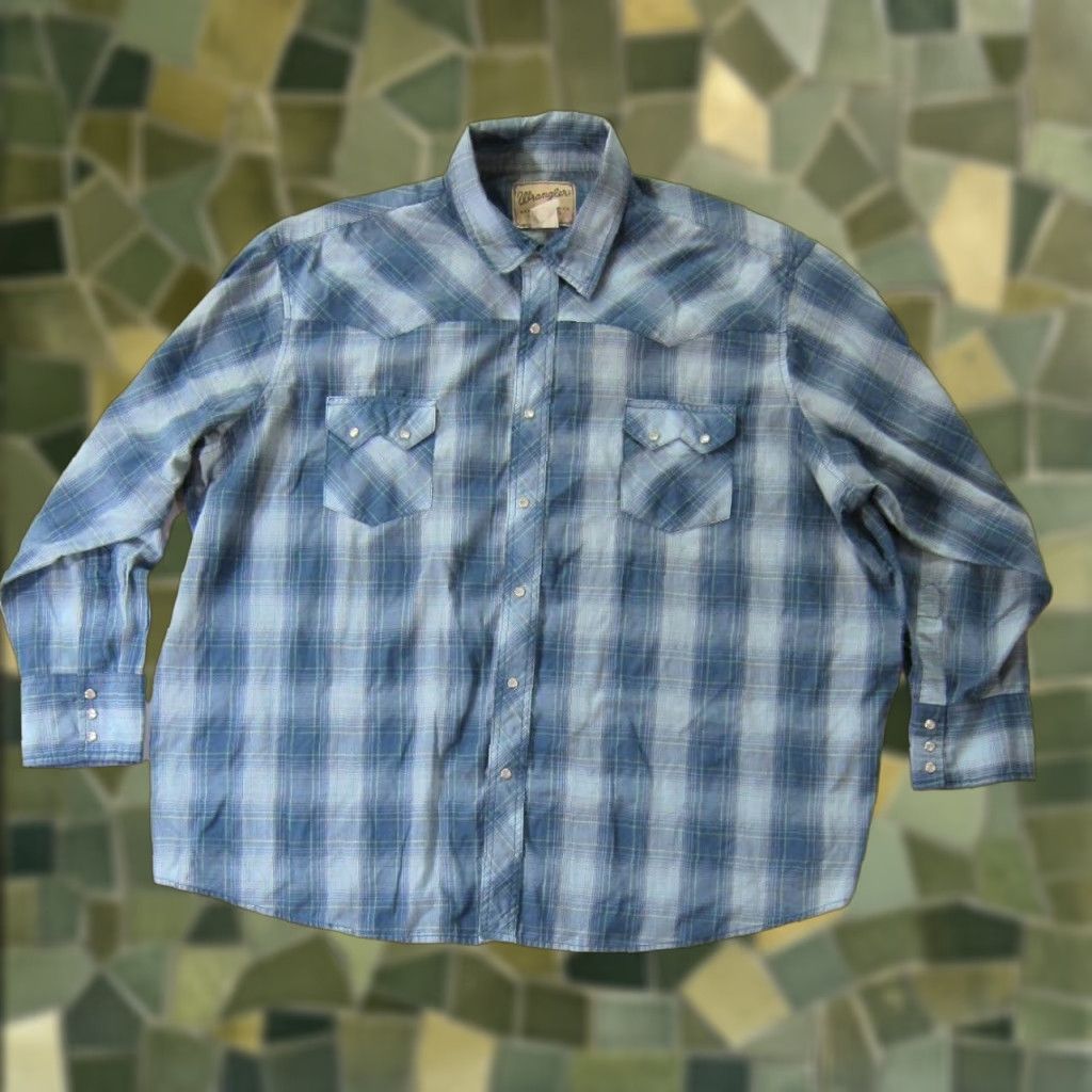 Wrangler Vintage Wrangler Blue Yellow Plaid Snap Button Down Long Sleeve Shirt Men XL Size US XL / EU 56 / 4 - 1 Thumbnail