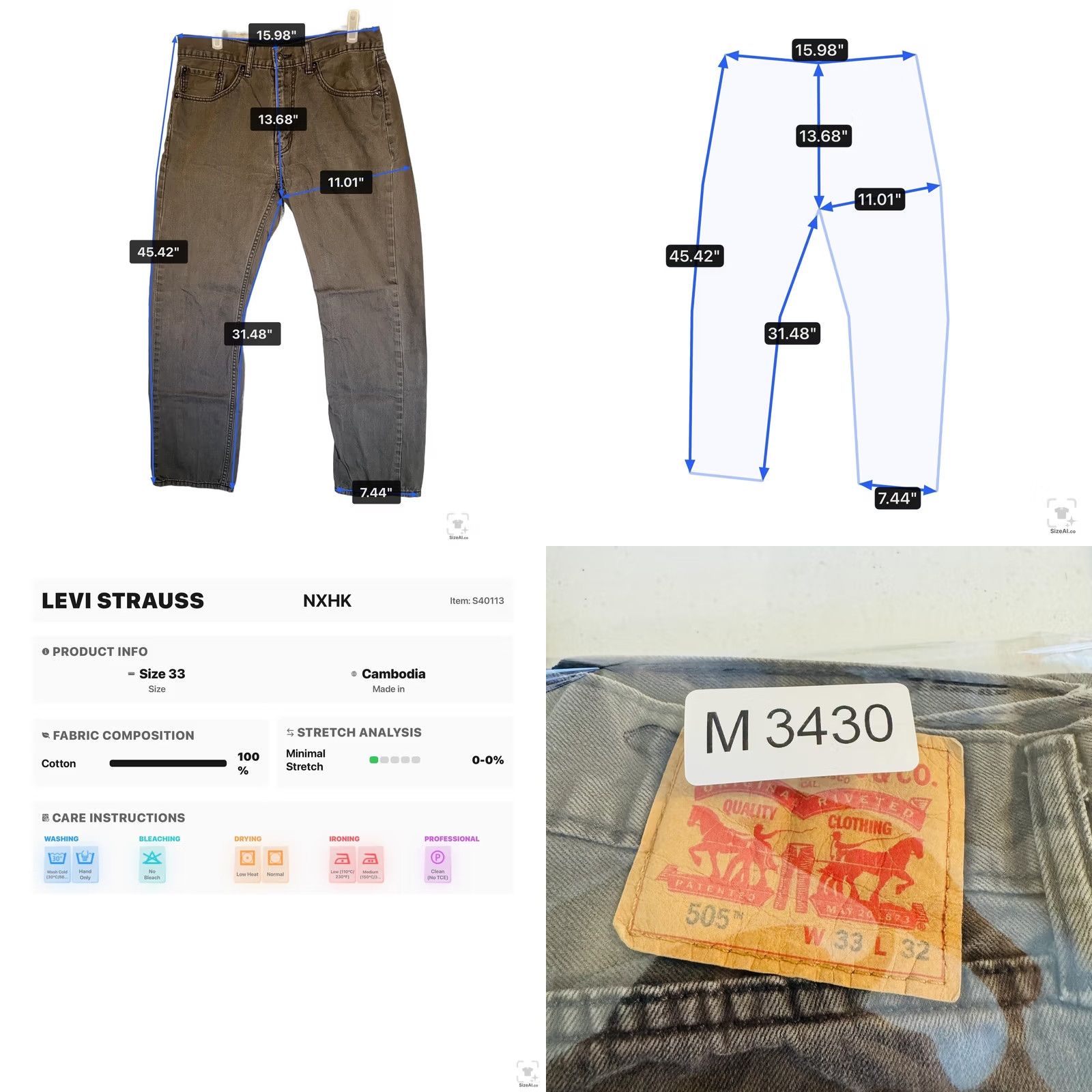 Levi's Levi's 505 Jeans Mens 33x32 Gray Charcoal Wash Straight Denim Zip Fly Regular Fit Jeans Size US 33 - 9 Thumbnail