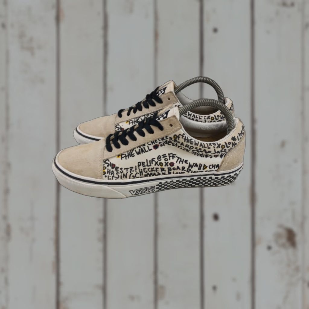 Vans VANS Sneaker Unisex – Low Canvas Suede Checkered Flag Flag Tongue Athletic Shoes 7 8.5 Men Women White Beige Black Size US 6 / IT 36 - 1 Thumbnail