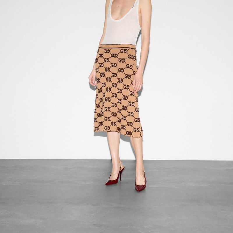 Gucci o1la5ras0526 GG Wool Bouclé Jacquard Skirt in Camel Size 27" / US 4 / IT 40 - 3 Thumbnail