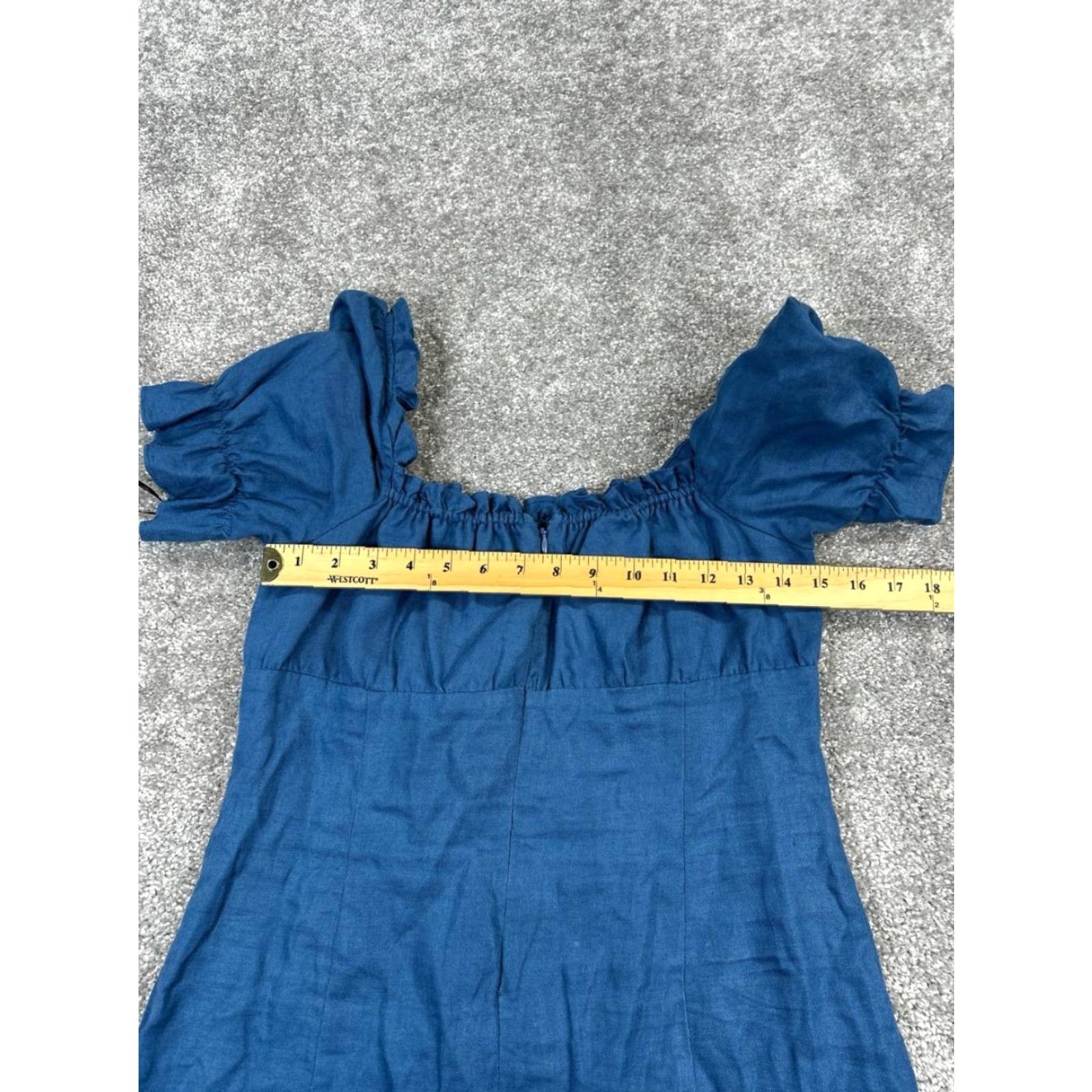 Reformation Reformation Dress Blue Linen Blouson Short Sleeve Square Neck Pullover 8 Womens A-Line Casual Summer Spring Regular Linen Size M / US 6-8 / IT 42-44 - 7 Thumbnail