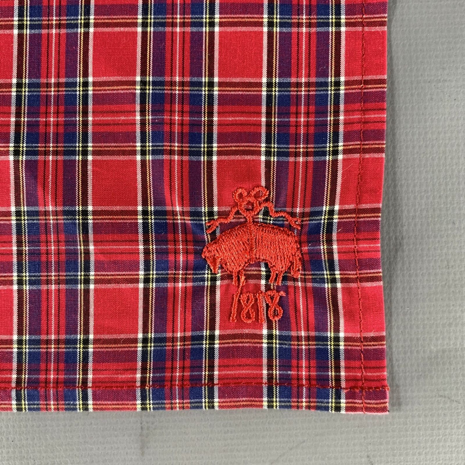 Brooks Brothers BROOKS BROTHERS Red Blue & White Plaid Cotton Pocket Square Size ONE SIZE - 2 Thumbnail