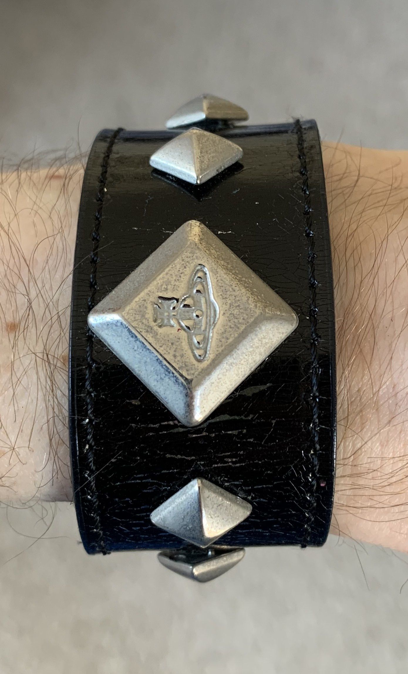 image of Vivienne Westwood Vivenne Westwood Studded Leather Orb Bracelet in Black, Men's