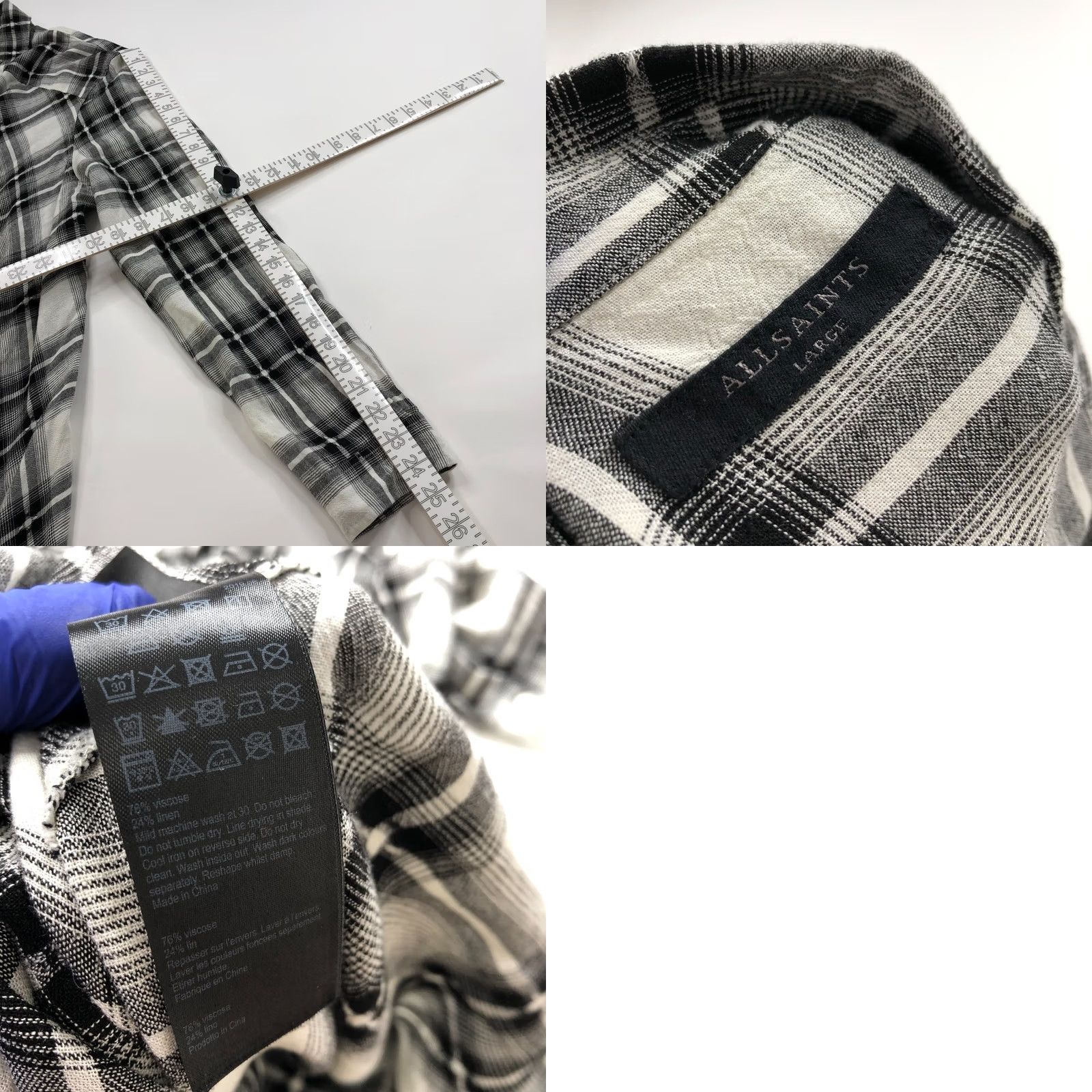 Allsaints All Saints Plaid Shirt LS Button-Up Black White MINT Large Linen Blend Visocse ??? Size L / US 10 / IT 46 - 8 Thumbnail