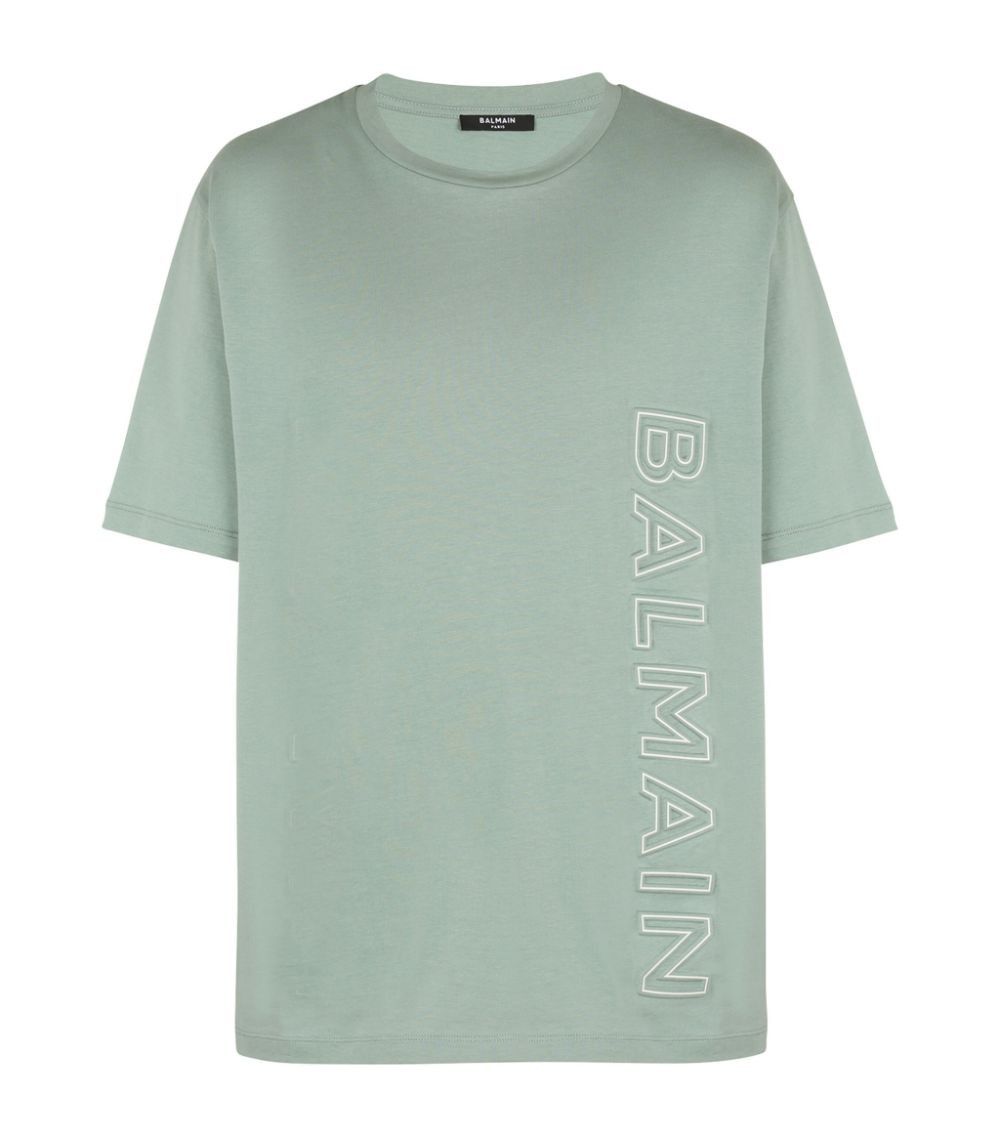 Image of Balmain O1C11T2Y0124 Logo Embossed T-Shirt In Green, Men's (Size XL)