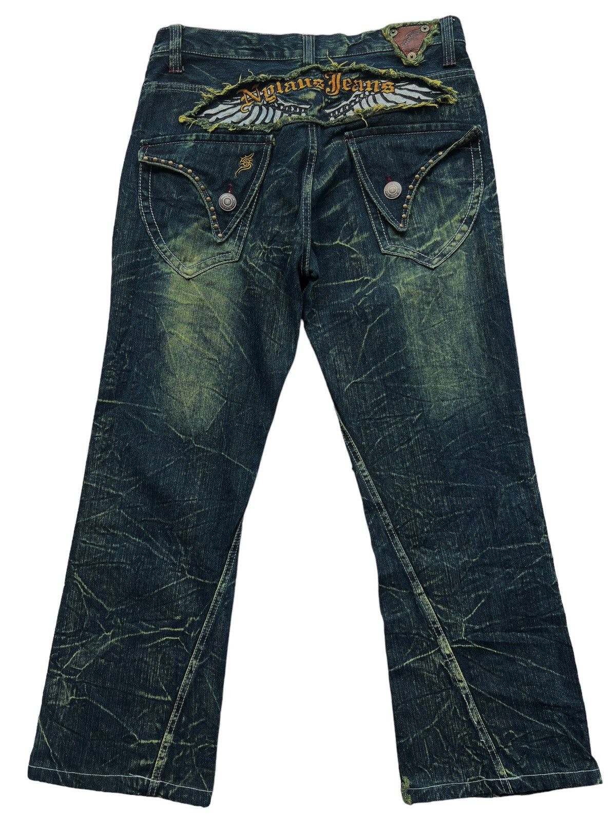 Other 🔥 Rare Nylaus Premium Wings Punk Denim Faded Jeans 33x28 Size US 33 - 3 Thumbnail