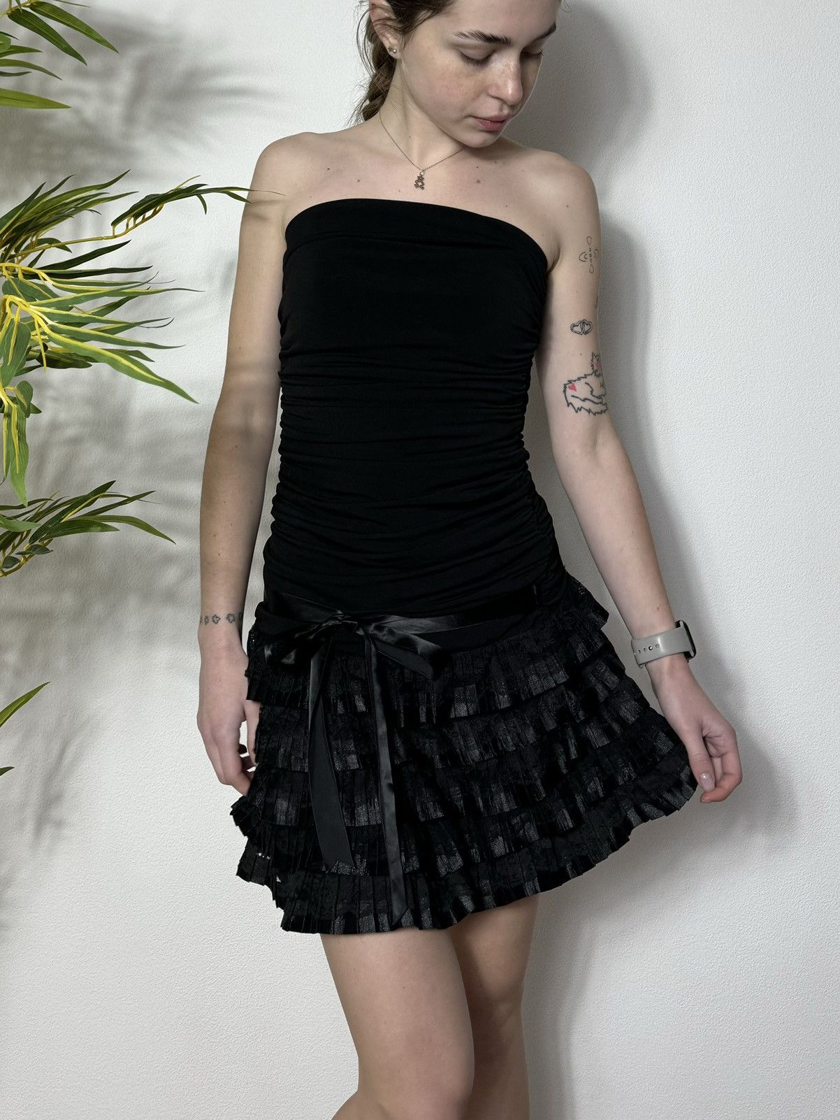 Vintage MESH DRAPERY OFF SHOULDERS PLEATED DRESS Size XS / US 0-2 / IT 36-38 - 3 Thumbnail
