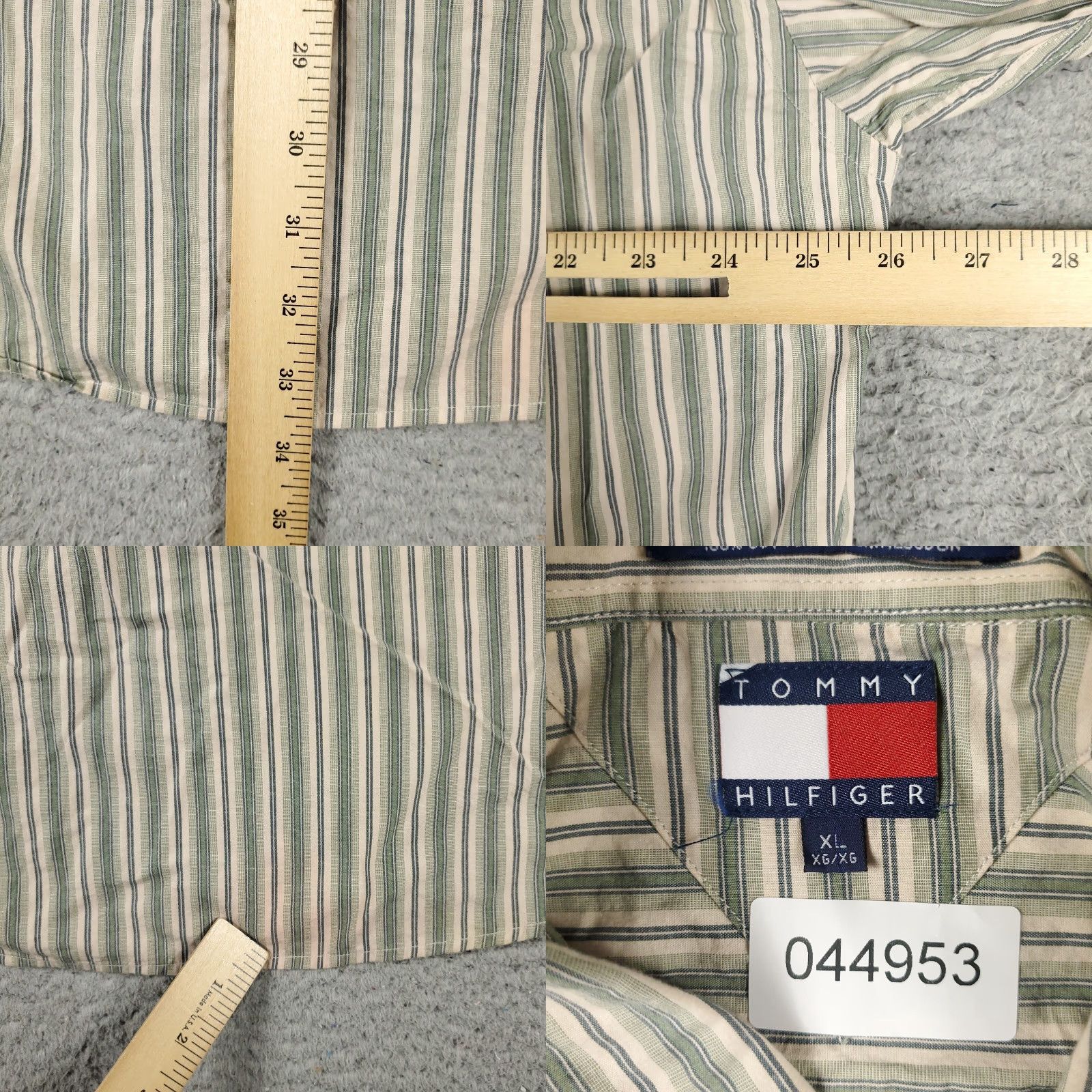 Tommy Hilfiger Tommy Hilfiger Shirt XL Beige Green Striped Button-Up Long Sleeve Stained Mens Size US XL / EU 56 / 4 - 8 Thumbnail