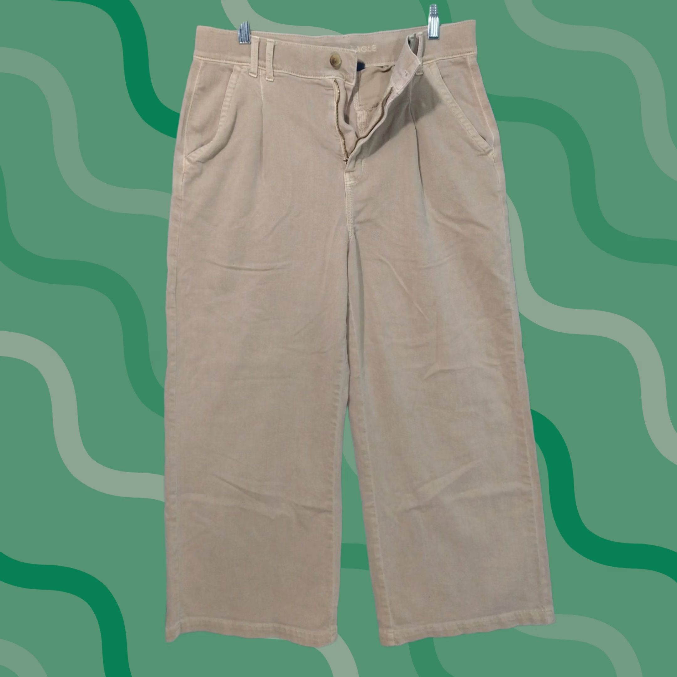 American Eagle Outfitters American Eagle Outfitters Pants Womens 12 Short Super High Rise Wide-Leg Baggy Stretch Chino Beige Twill Cotton Lyocell Jeans Trouser Size 34" / US 12 / IT 48 - 1 Thumbnail