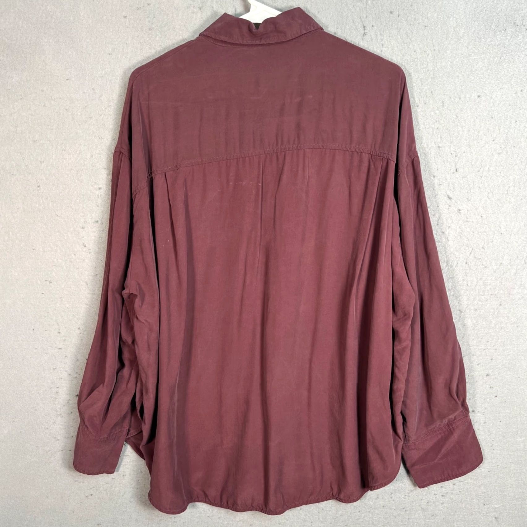 Zara Zara Button-Up Shirt Womens Burgundy Large Modal Long Sleeve Size L Size L / US 10 / IT 46 - 2 Thumbnail