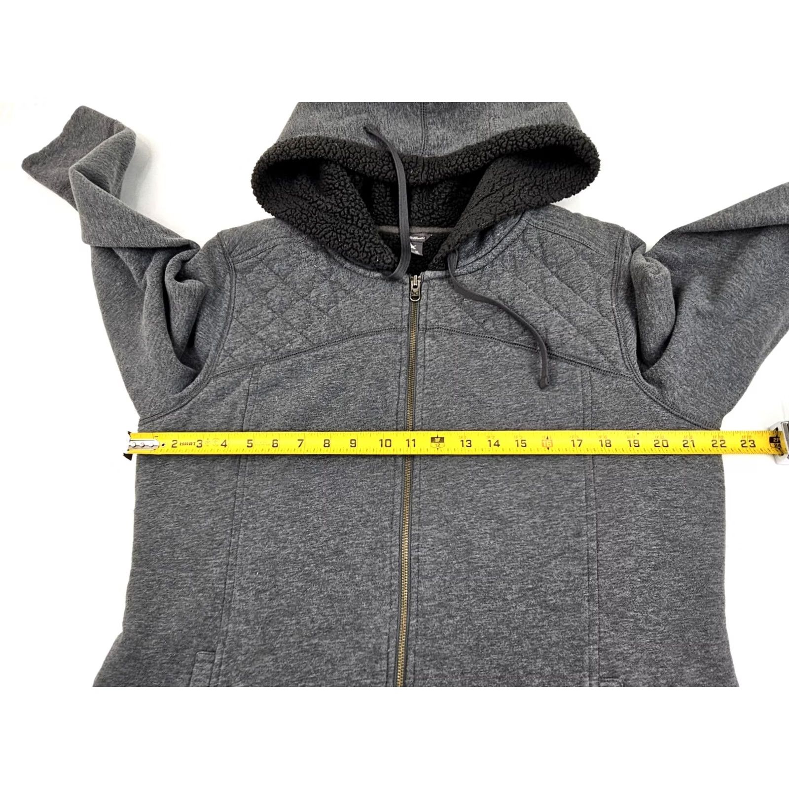 Eddie Bauer Eddie Bauer Hooded Sherpa Sweater Women XL Gray Quilted Shoulder Full Zip Hoodie Lined Pockets Size XL / US 12-14 / IT 48-50 - 7 Thumbnail