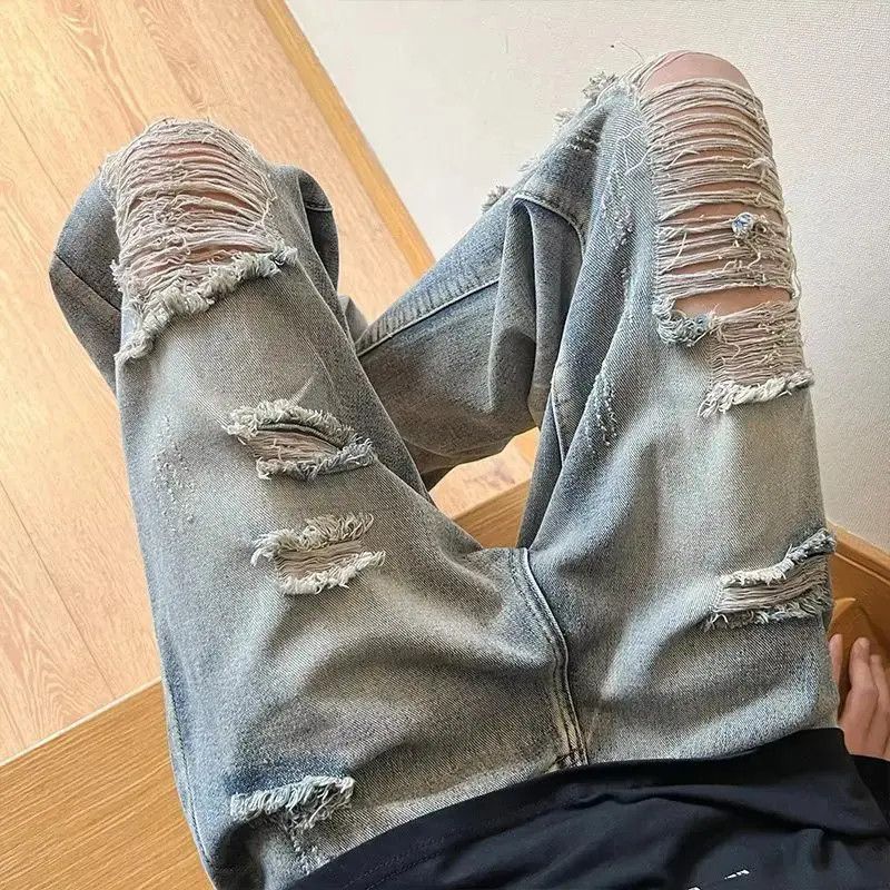 Japanese Brand Retro straight leg high street ripped jeans Size US 32 / EU 48 - 5 Thumbnail