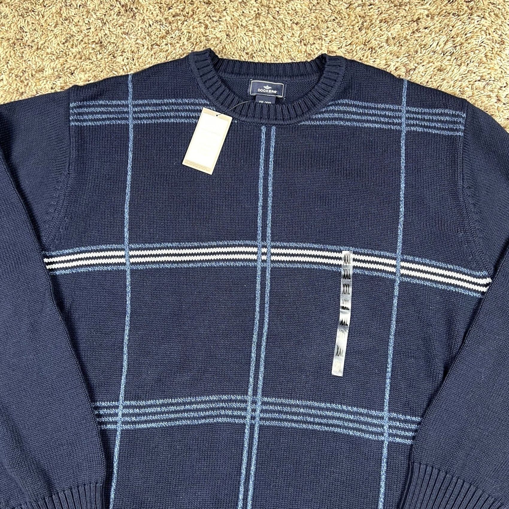 Dockers DOCKERS Sweater Crewneck Knit Pullover 2XL Navy Striped Men Blue Cotton Soft Vintage: No Size US XXL / EU 58 / 5 - 4 Thumbnail
