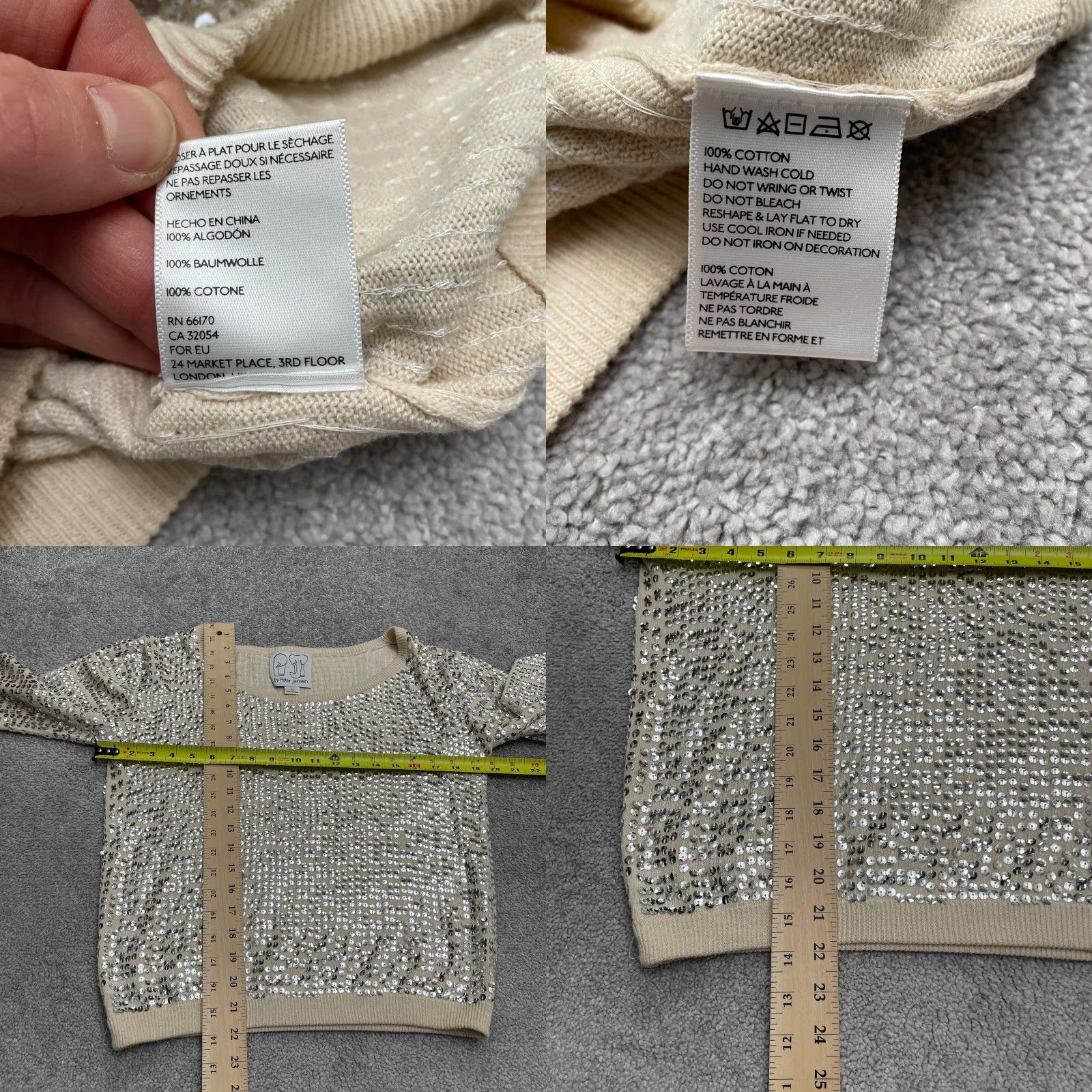 Vintage Jensen Sequin Pullover Sweater Womens Medium Ivory Cotton Casual Long Sleeve Size M / US 6-8 / IT 42-44 - 8 Thumbnail
