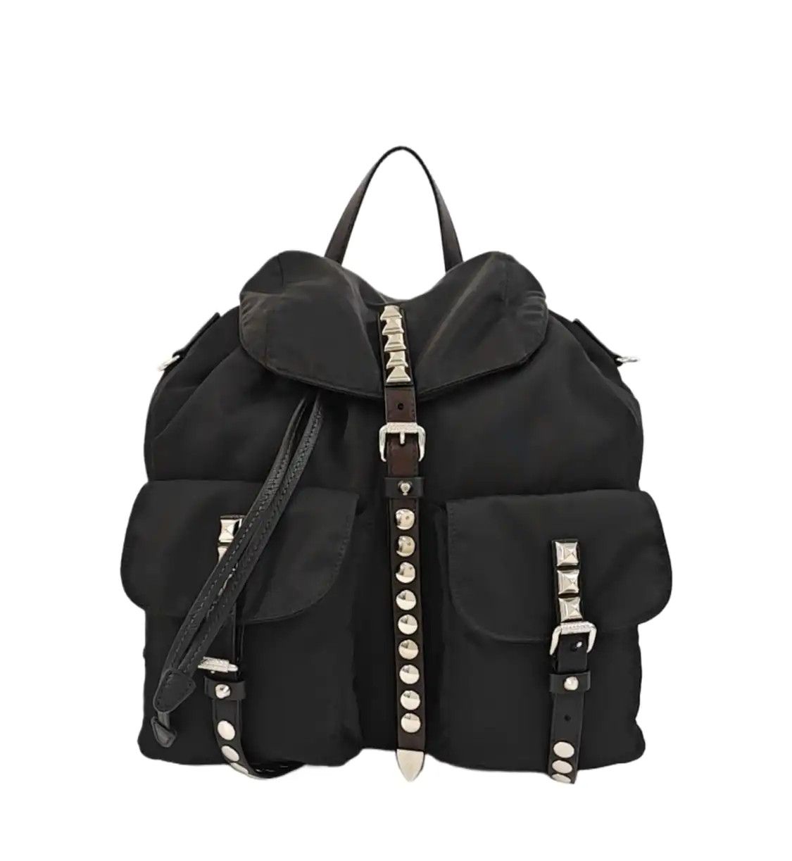 Prada PRADA black nylon stud backpack handbag silver hardware Size ONE SIZE - 1 Thumbnail