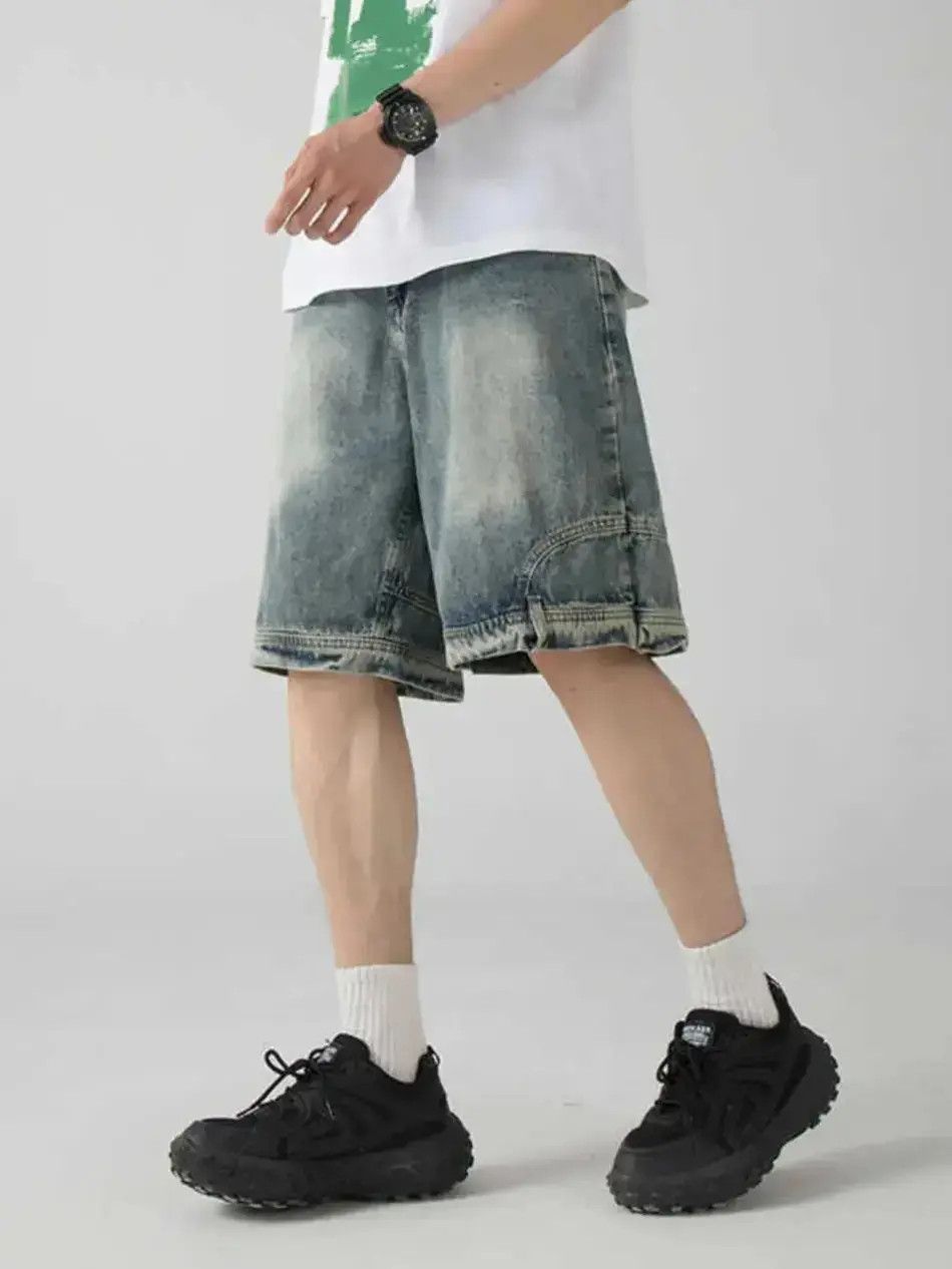 Japanese Brand Retro washed reverse straight leg denim shorts Size US 32 / EU 48 - 3 Thumbnail