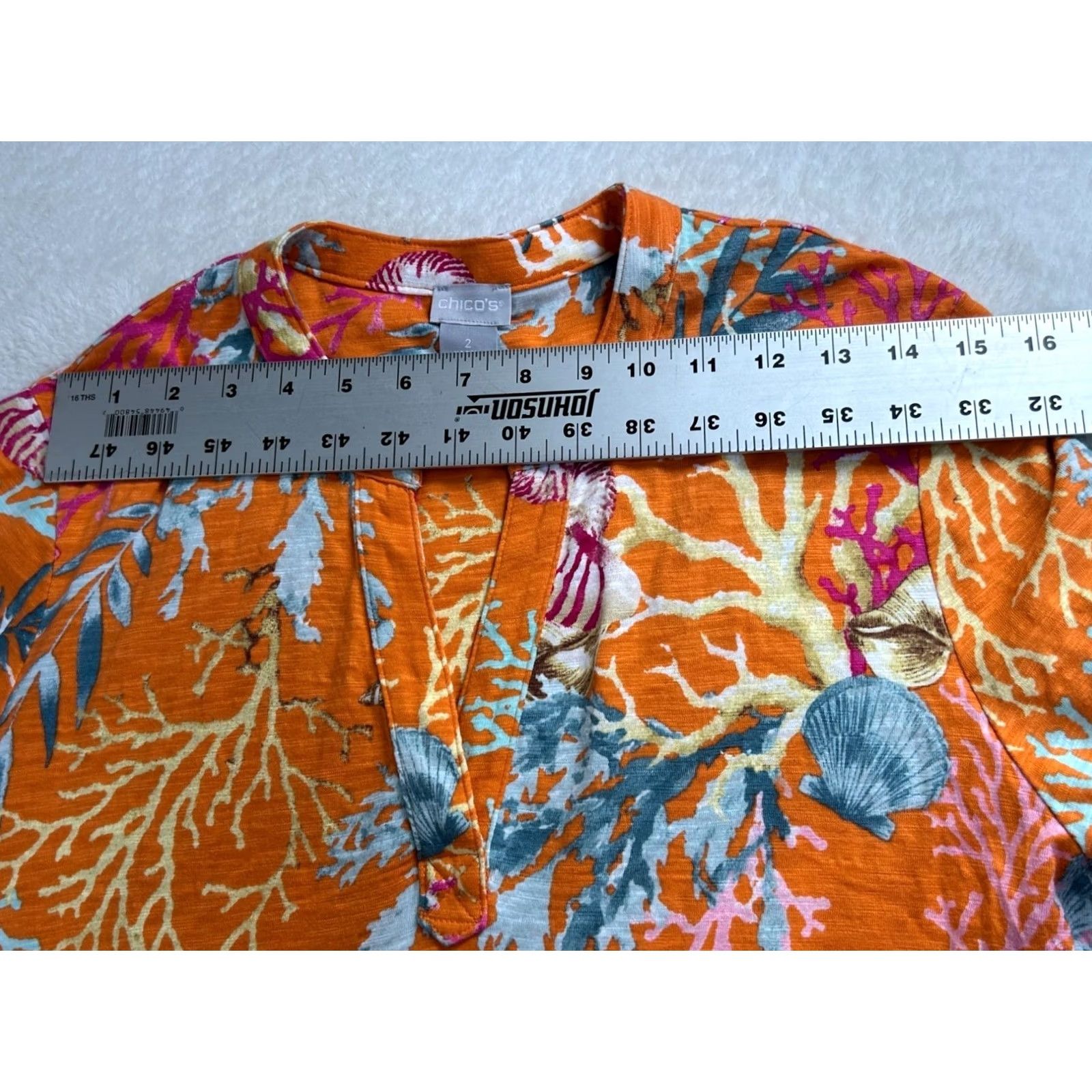 Vintage Chico'S Womens Orange Reef Print Tunic Size 2 Large 3/4 Sleeve Summer Top Casual Size L / US 10 / IT 46 - 6 Thumbnail