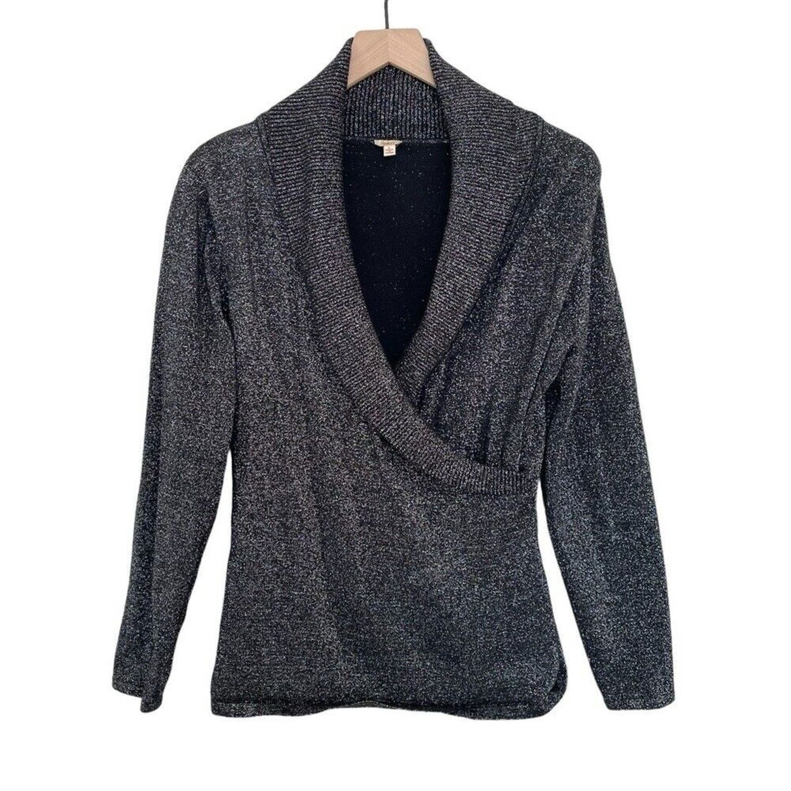 Other REBA - BLACK & SILVER METALLIC LONG SLEEVE WRAP SWEATER SZ L Size L / US 10 / IT 46 - 1 Thumbnail